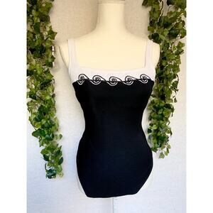 1970's Vintage Union Made Label Slim Allure Square Neck Open Back Swimsuit